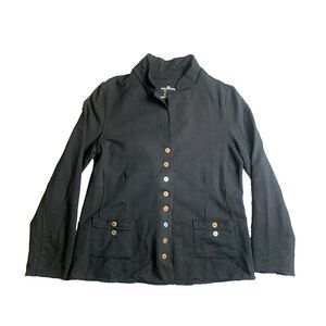 White Lotus Lifestyle Jacket Womens Medium Black Button Front‎ Pocket Spandex